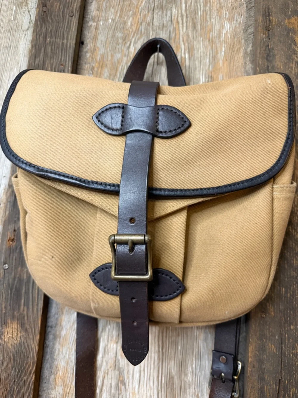 Filson Small Rugged Twill Field Bag Khaki/Leather Made in USA - Picture 2 of 16